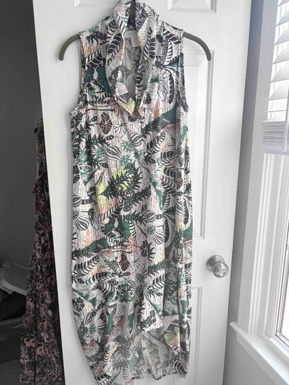 CYNTHIA ROWLEY - TROPICAL PRINT COWL NECK DRESS - SMALL